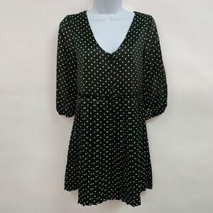 Princess Vera Wang Juniors Top Size 1 Black Green Polka Dots Pleated Sheer Back